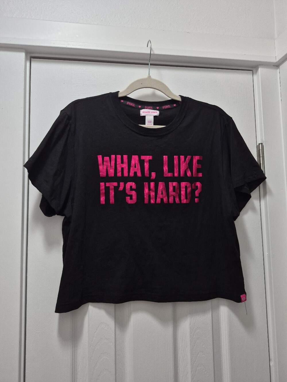 PINK Victoria's Secret Black Tee with Hot Pink Slogan